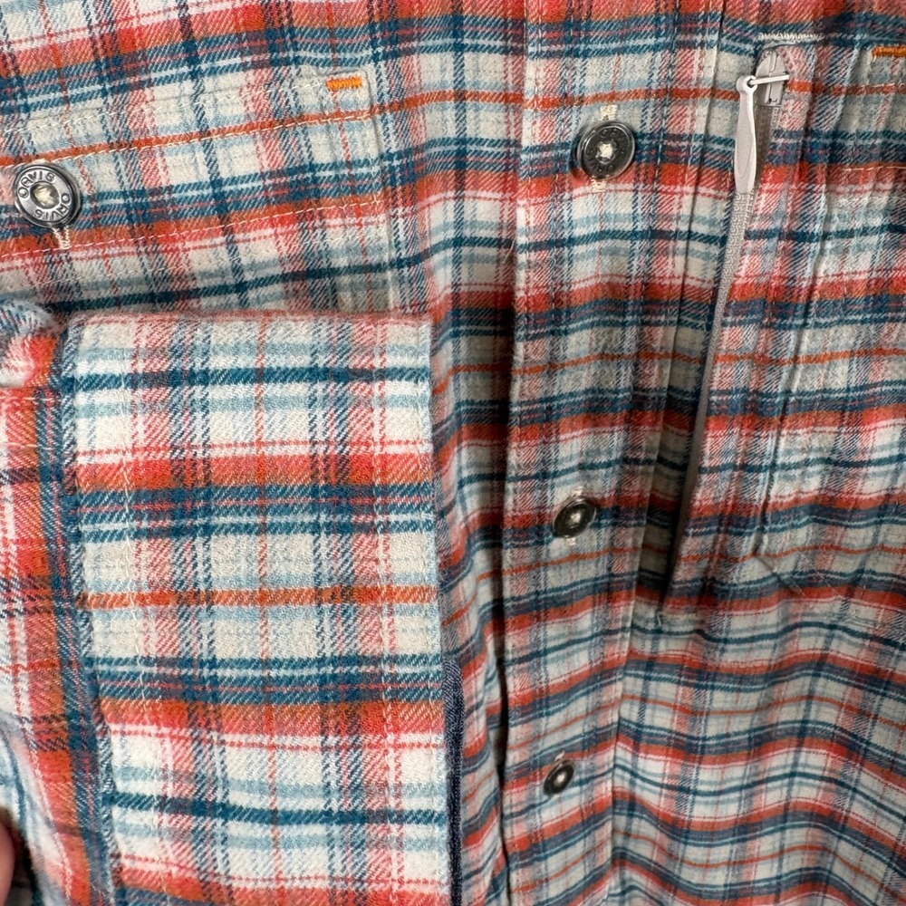 Orvis Active Fit Flannel Shirt Men's S Orange Teal Plaid Utility Gorpcore Rugged - Picture 6 of 9